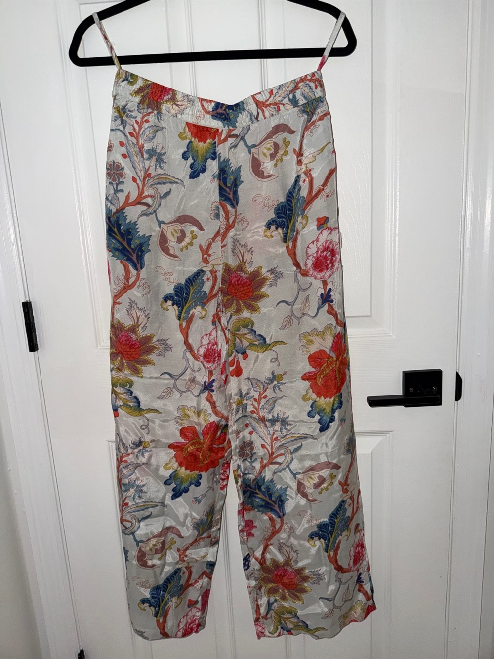 Floral Wide-Leg Track Pants in Cream Floral